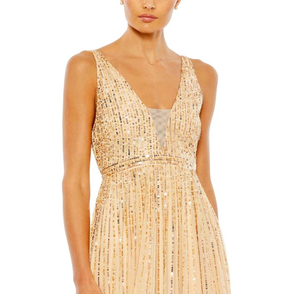 Mac Duggal Sequin Plunge Neck Maxi Evening Gown in Sunset NEW Size 6 - Picture 3 of 16